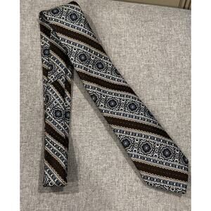 Vintage Oleg Cassini Burma Men's Neck Tie Brown Blue 70s funky print Thin 3"